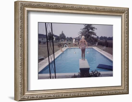 1959: Susan in Diving Stance During a Family Cookout, Trenton, New Jersey-Frank Scherschel-Framed Photographic Print