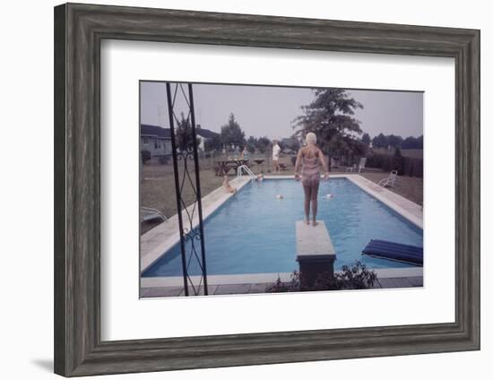 1959: Susan in Diving Stance During a Family Cookout, Trenton, New Jersey-Frank Scherschel-Framed Photographic Print