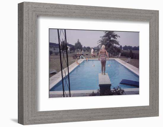 1959: Susan in Diving Stance During a Family Cookout, Trenton, New Jersey-Frank Scherschel-Framed Photographic Print