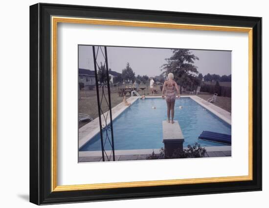 1959: Susan in Diving Stance During a Family Cookout, Trenton, New Jersey-Frank Scherschel-Framed Photographic Print