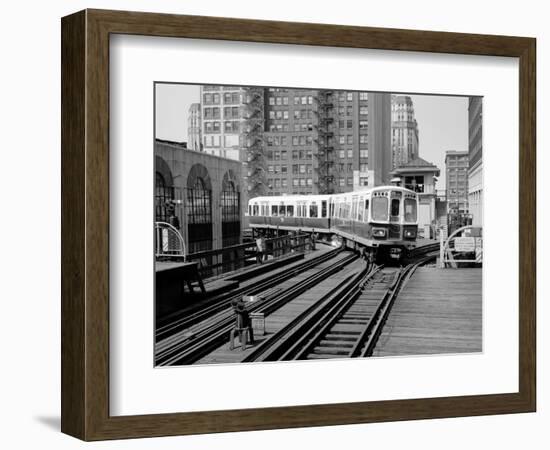 1960s-1970s Chicago, Public Transportation El Train Turning into the Loop on Wells Street-null-Framed Photographic Print