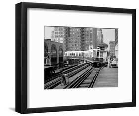 1960s-1970s Chicago, Public Transportation El Train Turning into the Loop on Wells Street-null-Framed Photographic Print