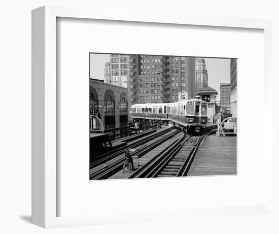 1960s-1970s Chicago, Public Transportation El Train Turning into the Loop on Wells Street-null-Framed Photographic Print