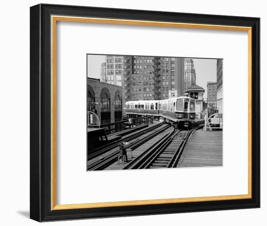 1960s-1970s Chicago, Public Transportation El Train Turning into the Loop on Wells Street-null-Framed Photographic Print