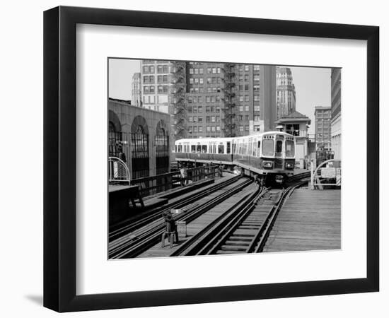 1960s-1970s Chicago, Public Transportation El Train Turning into the Loop on Wells Street-null-Framed Photographic Print