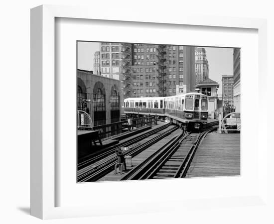 1960s-1970s Chicago, Public Transportation El Train Turning into the Loop on Wells Street-null-Framed Photographic Print