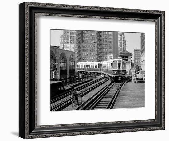 1960s-1970s Chicago, Public Transportation El Train Turning into the Loop on Wells Street-null-Framed Photographic Print