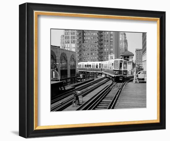 1960s-1970s Chicago, Public Transportation El Train Turning into the Loop on Wells Street-null-Framed Photographic Print