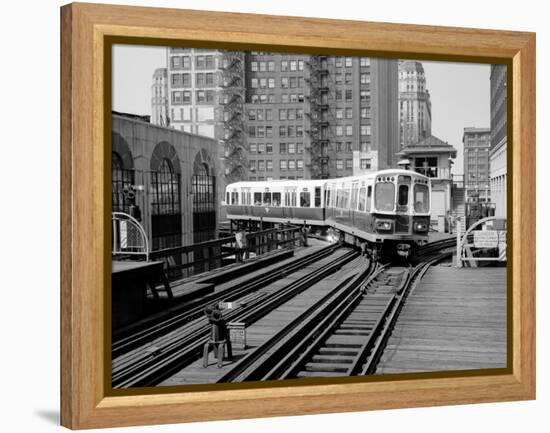 1960s-1970s Chicago, Public Transportation El Train Turning into the Loop on Wells Street-null-Framed Premier Image Canvas