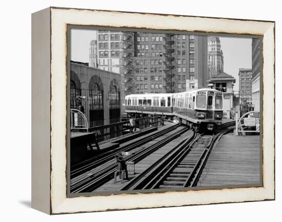 1960s-1970s Chicago, Public Transportation El Train Turning into the Loop on Wells Street-null-Framed Premier Image Canvas