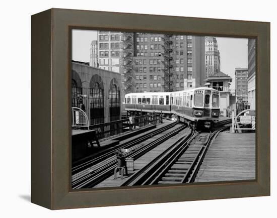 1960s-1970s Chicago, Public Transportation El Train Turning into the Loop on Wells Street-null-Framed Premier Image Canvas