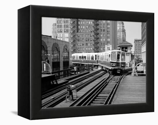 1960s-1970s Chicago, Public Transportation El Train Turning into the Loop on Wells Street-null-Framed Premier Image Canvas