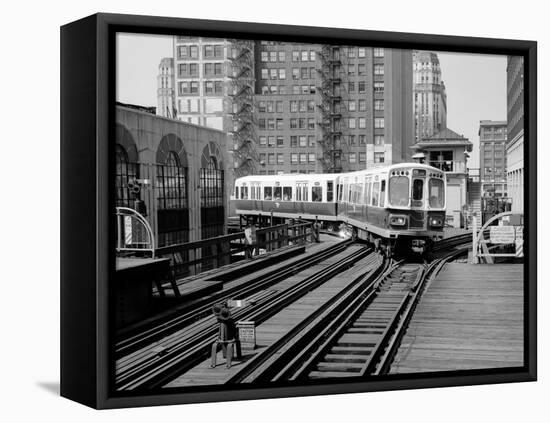 1960s-1970s Chicago, Public Transportation El Train Turning into the Loop on Wells Street-null-Framed Premier Image Canvas