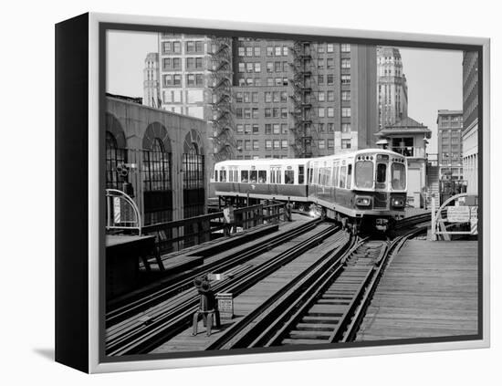 1960s-1970s Chicago, Public Transportation El Train Turning into the Loop on Wells Street-null-Framed Premier Image Canvas