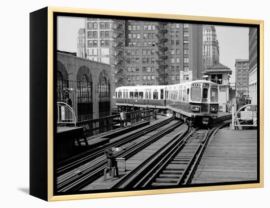 1960s-1970s Chicago, Public Transportation El Train Turning into the Loop on Wells Street-null-Framed Premier Image Canvas