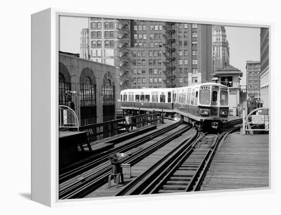 1960s-1970s Chicago, Public Transportation El Train Turning into the Loop on Wells Street-null-Framed Premier Image Canvas