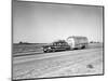1960s-1970s Family Station Wagon and Camping Trailer Driving on Country Highway on Vacation-null-Mounted Photographic Print