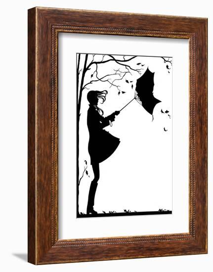 1960s 1970s TEEN GIRL WITH FLYING HAIR UMBRELLA TURNED INSIDE OUT RAINY VERY WINDY AUTUMN DAY SY...-H. Armstrong Roberts-Framed Photographic Print