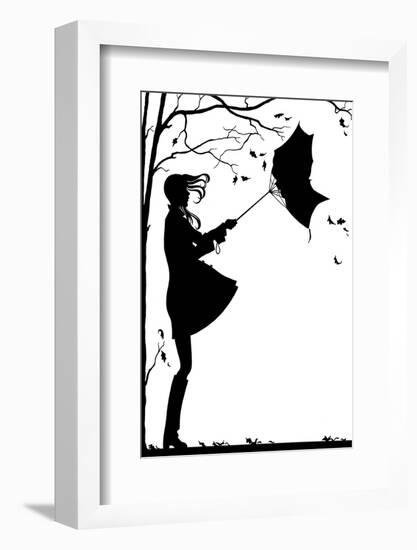 1960s 1970s TEEN GIRL WITH FLYING HAIR UMBRELLA TURNED INSIDE OUT RAINY VERY WINDY AUTUMN DAY SY...-H. Armstrong Roberts-Framed Photographic Print