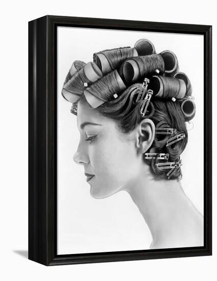 1960s Bouffant Hair Styles Created with Big Rollers and Pin Curls to Create a Soft Flip Up at Neck-null-Framed Stretched Canvas