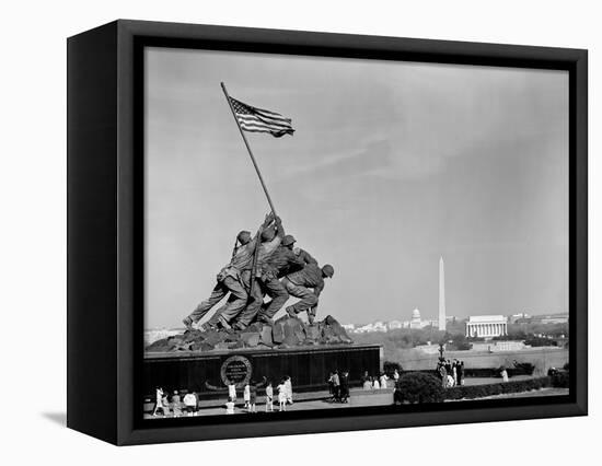 1960s Marine Corps Monument in Arlington, with Washington DC Skyline in Background-null-Framed Premier Image Canvas