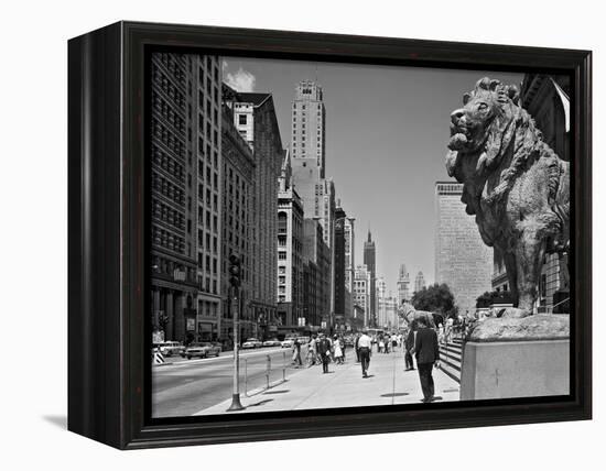 1960s People Pedestrians Street Scene Looking North Past Art Institute Lions Chicago,-null-Framed Premier Image Canvas