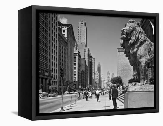 1960s People Pedestrians Street Scene Looking North Past Art Institute Lions Chicago,-null-Framed Premier Image Canvas