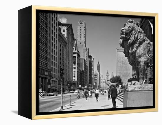 1960s People Pedestrians Street Scene Looking North Past Art Institute Lions Chicago,-null-Framed Premier Image Canvas