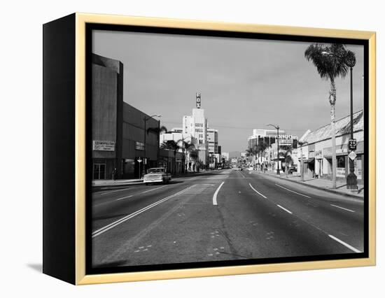 1960s Street Scene West Wilshire Blvd Los Angeles, California-null-Framed Premier Image Canvas