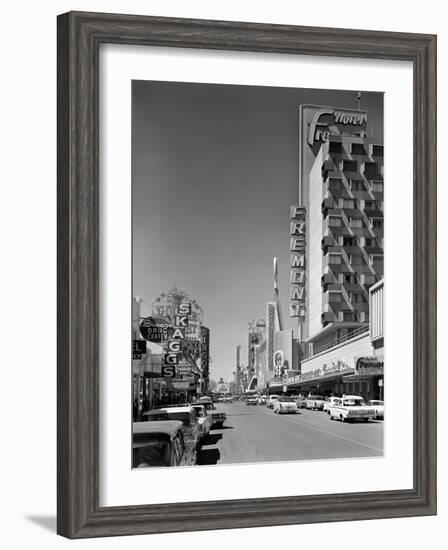 1960s View Down Freemont Street Downtown Las Vegas, Nevada-null-Framed Photographic Print