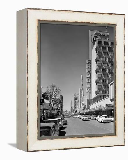 1960s View Down Freemont Street Downtown Las Vegas, Nevada-null-Framed Premier Image Canvas