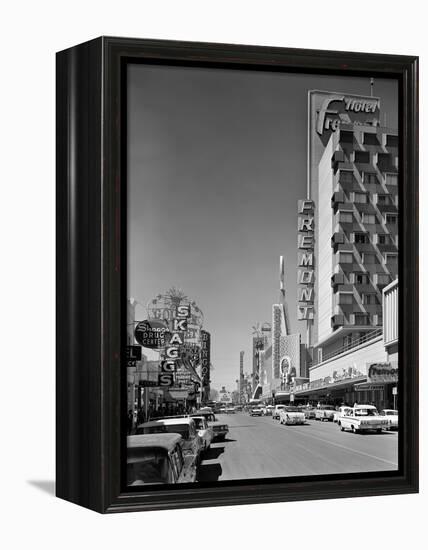 1960s View Down Freemont Street Downtown Las Vegas, Nevada-null-Framed Premier Image Canvas