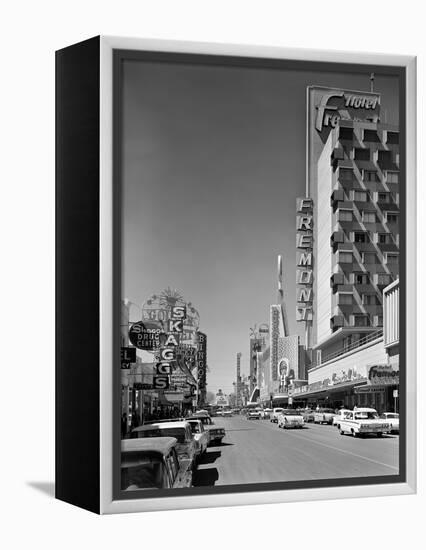 1960s View Down Freemont Street Downtown Las Vegas, Nevada-null-Framed Premier Image Canvas