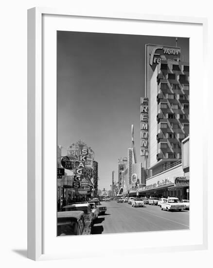 1960s View Down Freemont Street Downtown Las Vegas, Nevada-null-Framed Photographic Print