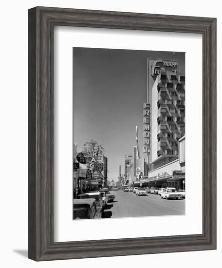 1960s View Down Freemont Street Downtown Las Vegas, Nevada-null-Framed Premium Photographic Print