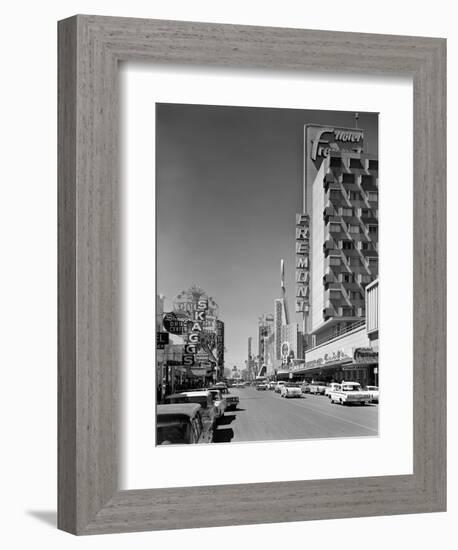 1960s View Down Freemont Street Downtown Las Vegas, Nevada-null-Framed Premium Photographic Print