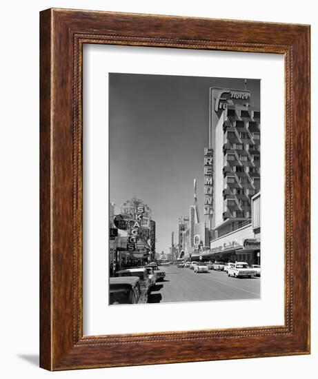 1960s View Down Freemont Street Downtown Las Vegas, Nevada-null-Framed Premium Photographic Print