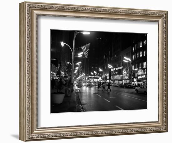 1963 Night Scene of Busy Traffic on State Street Chicago, Illinois-null-Framed Photographic Print