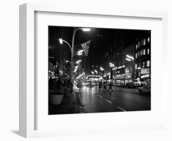 1963 Night Scene of Busy Traffic on State Street Chicago, Illinois-null-Framed Photographic Print