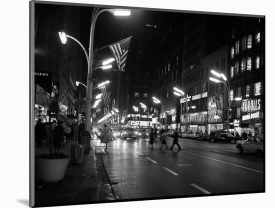 1963 Night Scene of Busy Traffic on State Street Chicago, Illinois-null-Mounted Photographic Print