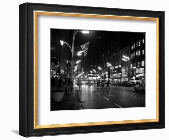 1963 Night Scene of Busy Traffic on State Street Chicago, Illinois-null-Framed Photographic Print