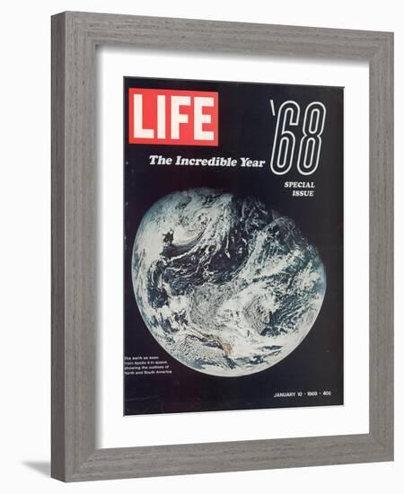1968 Special Issue, NASA Shot of Earth from Space, Apollo 8 Mission, January 10, 1969-null-Framed Photographic Print