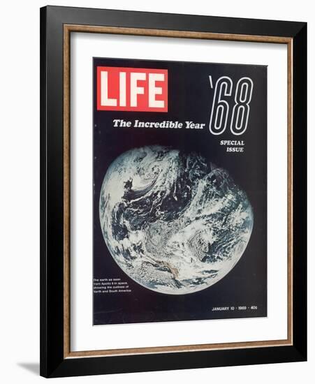 1968 Special Issue, NASA Shot of Earth from Space, Apollo 8 Mission, January 10, 1969-null-Framed Photographic Print