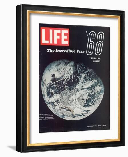 1968 Special Issue, NASA Shot of Earth from Space, Apollo 8 Mission, January 10, 1969-null-Framed Photographic Print