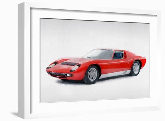 1969 Lamborghini Miura P400 S Watercolor-NaxArt-Framed Art Print