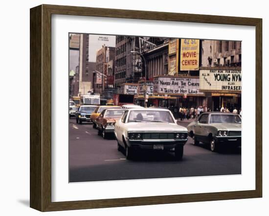 1970s America, 42nd Street Between 7th and 8th Avenues. Manhattan, New York City, 1972-null-Framed Photo
