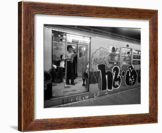 1970s America, Graffiti on a Subway Car on the Lexington Avenue Line. New York City, New York, 1972-null-Framed Photo