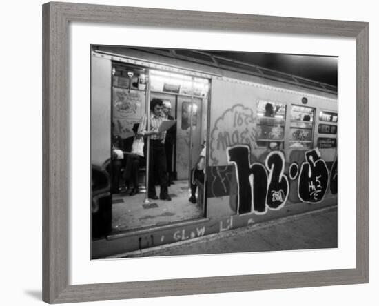 1970s America, Graffiti on a Subway Car on the Lexington Avenue Line. New York City, New York, 1972-null-Framed Photo