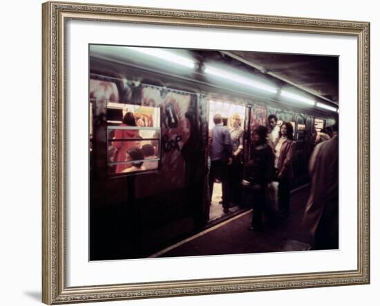 1970s America, Graffiti on a Subway Car on the Lexington Avenue Line. New York City, New York, 1972-null-Framed Photo