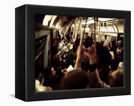 1970s America, Passengers on a Subway Car, New York City, New York, 1972-null-Framed Stretched Canvas